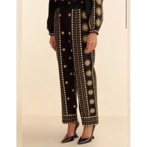 Farm Rio Sun Embroidered Pants XXS  Black‎ Gold NEW Embellished Anthropologie